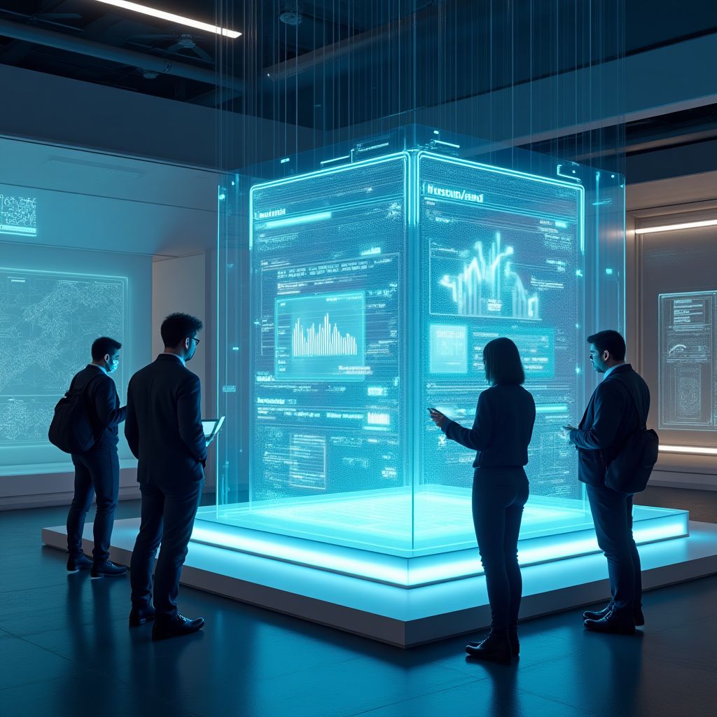 Representación futurista de servicios financieros digitales